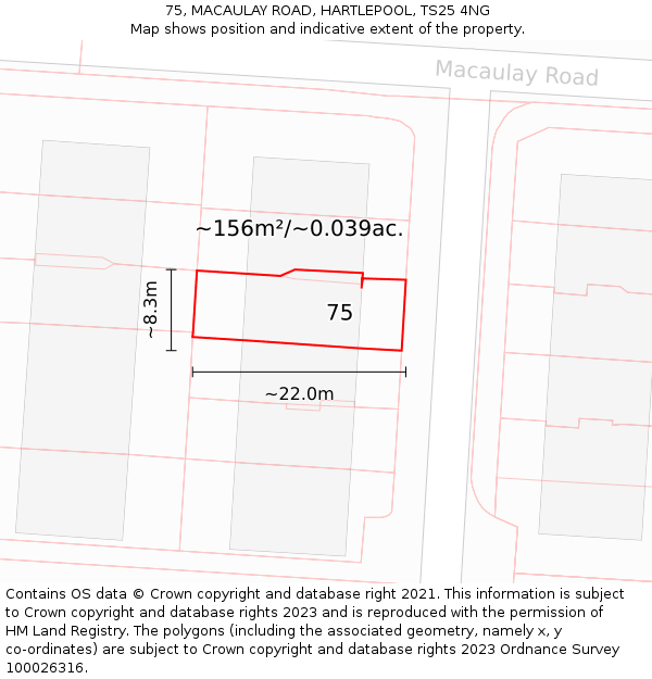 75, MACAULAY ROAD, HARTLEPOOL, TS25 4NG: Plot and title map