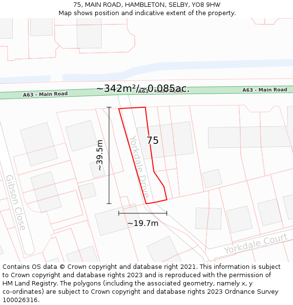 75, MAIN ROAD, HAMBLETON, SELBY, YO8 9HW: Plot and title map