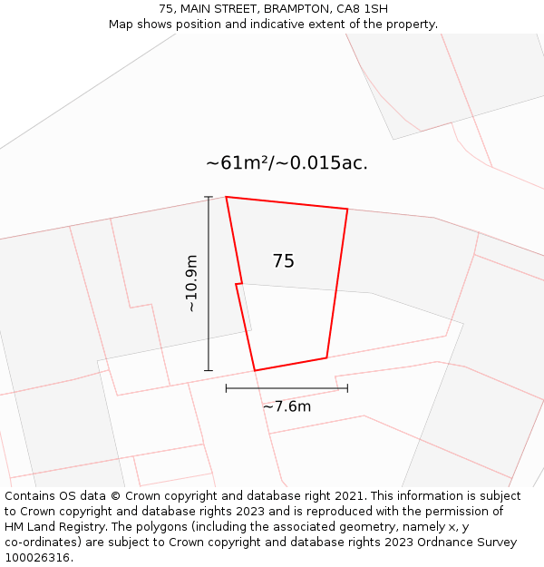 75, MAIN STREET, BRAMPTON, CA8 1SH: Plot and title map