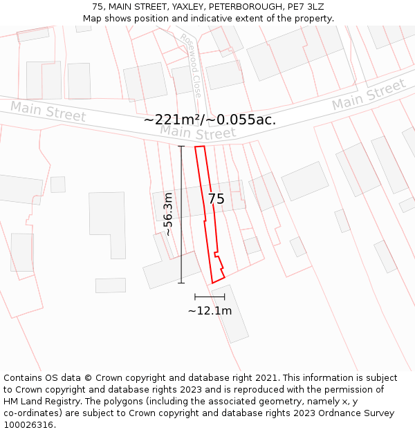75, MAIN STREET, YAXLEY, PETERBOROUGH, PE7 3LZ: Plot and title map