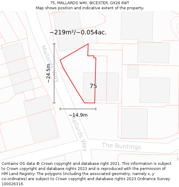 75, MALLARDS WAY, BICESTER, OX26 6WT: Plot and title map