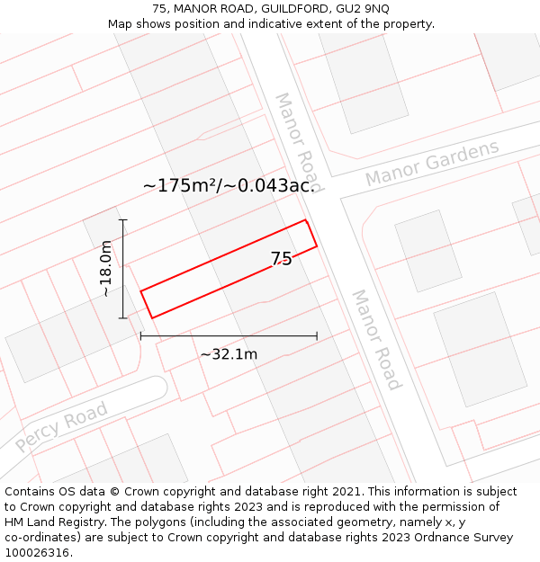 75, MANOR ROAD, GUILDFORD, GU2 9NQ: Plot and title map