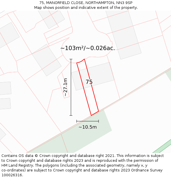 75, MANORFIELD CLOSE, NORTHAMPTON, NN3 9SP: Plot and title map