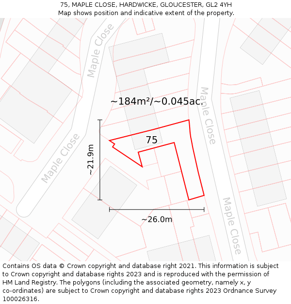 75, MAPLE CLOSE, HARDWICKE, GLOUCESTER, GL2 4YH: Plot and title map