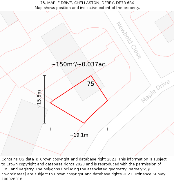 75, MAPLE DRIVE, CHELLASTON, DERBY, DE73 6RX: Plot and title map