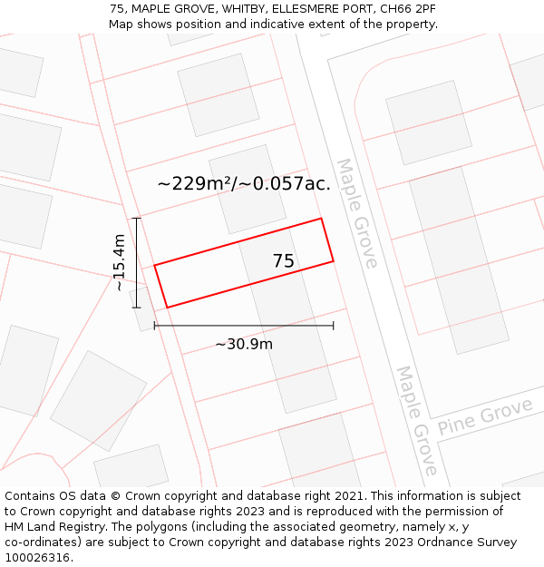 75, MAPLE GROVE, WHITBY, ELLESMERE PORT, CH66 2PF: Plot and title map