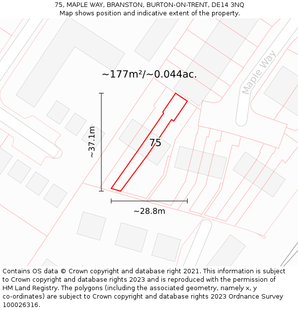 75, MAPLE WAY, BRANSTON, BURTON-ON-TRENT, DE14 3NQ: Plot and title map