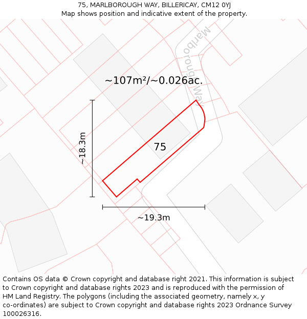 75, MARLBOROUGH WAY, BILLERICAY, CM12 0YJ: Plot and title map
