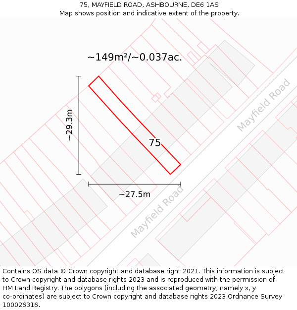 75, MAYFIELD ROAD, ASHBOURNE, DE6 1AS: Plot and title map