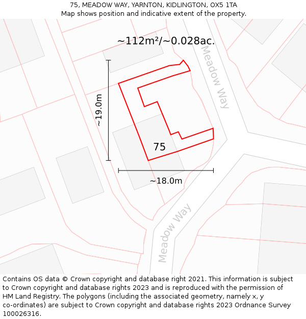 75, MEADOW WAY, YARNTON, KIDLINGTON, OX5 1TA: Plot and title map