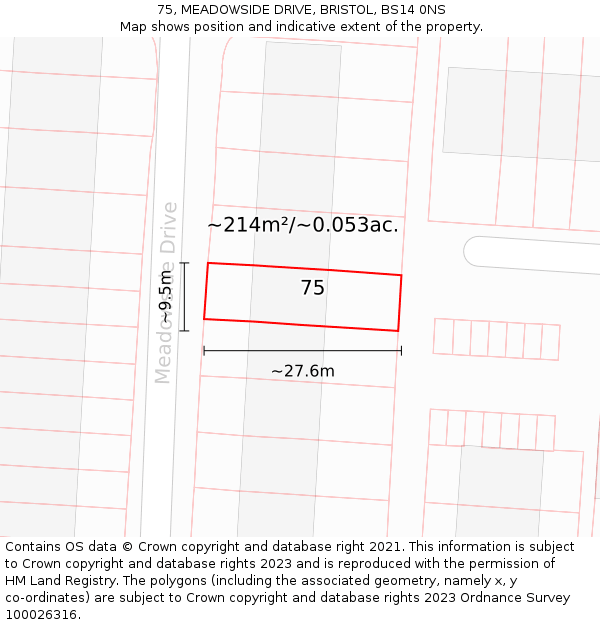 75, MEADOWSIDE DRIVE, BRISTOL, BS14 0NS: Plot and title map
