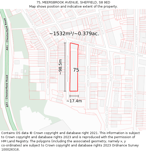 75, MEERSBROOK AVENUE, SHEFFIELD, S8 9ED: Plot and title map