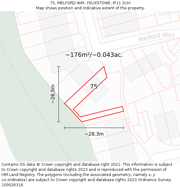 75, MELFORD WAY, FELIXSTOWE, IP11 2UH: Plot and title map