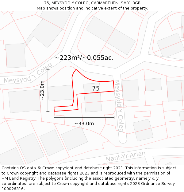 75, MEYSYDD Y COLEG, CARMARTHEN, SA31 3GR: Plot and title map