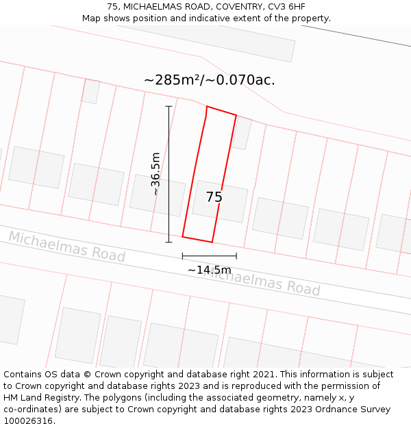 75, MICHAELMAS ROAD, COVENTRY, CV3 6HF: Plot and title map