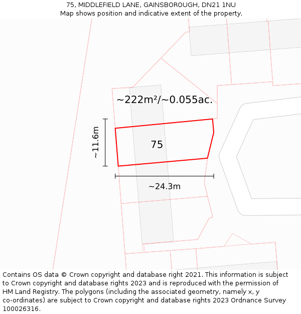 75, MIDDLEFIELD LANE, GAINSBOROUGH, DN21 1NU: Plot and title map