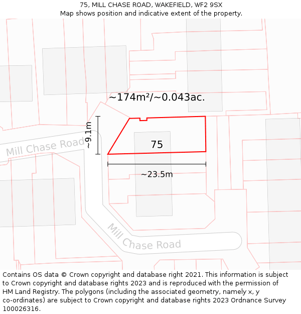 75, MILL CHASE ROAD, WAKEFIELD, WF2 9SX: Plot and title map