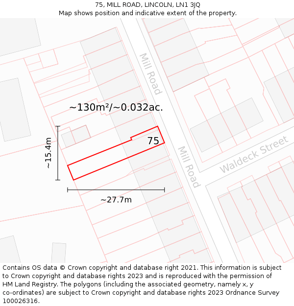 75, MILL ROAD, LINCOLN, LN1 3JQ: Plot and title map