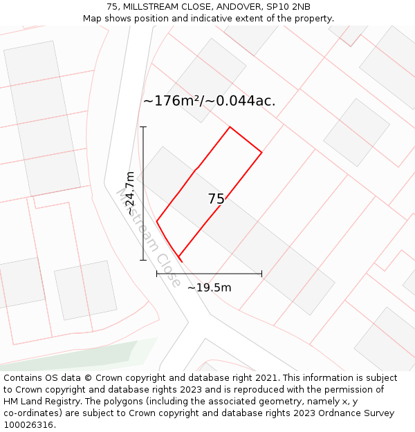 75, MILLSTREAM CLOSE, ANDOVER, SP10 2NB: Plot and title map