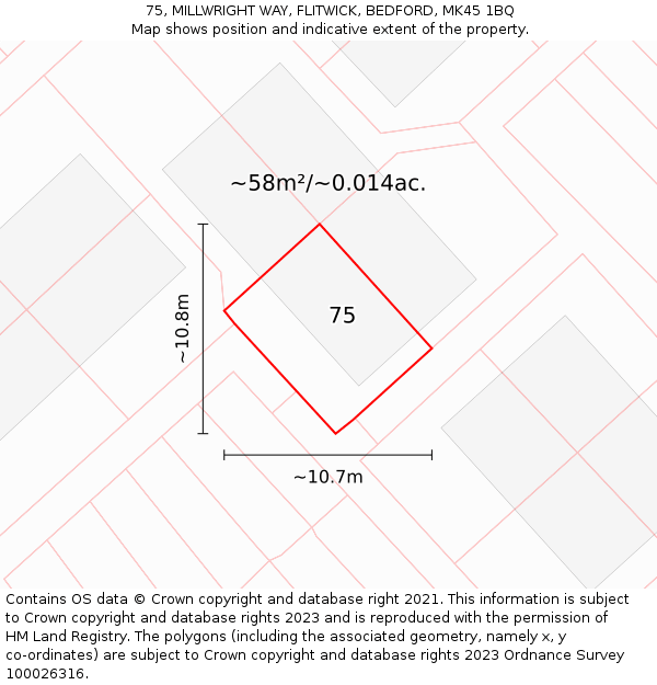 75, MILLWRIGHT WAY, FLITWICK, BEDFORD, MK45 1BQ: Plot and title map