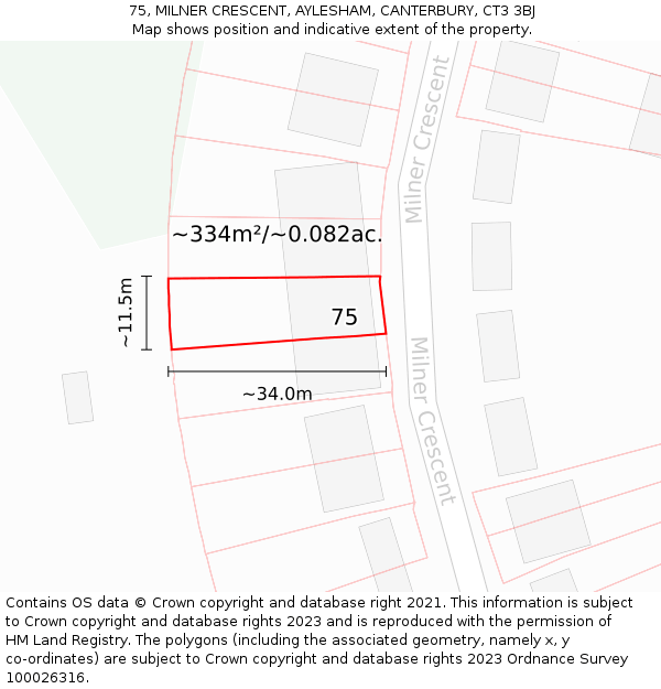 75, MILNER CRESCENT, AYLESHAM, CANTERBURY, CT3 3BJ: Plot and title map
