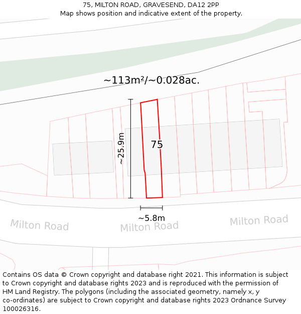 75, MILTON ROAD, GRAVESEND, DA12 2PP: Plot and title map