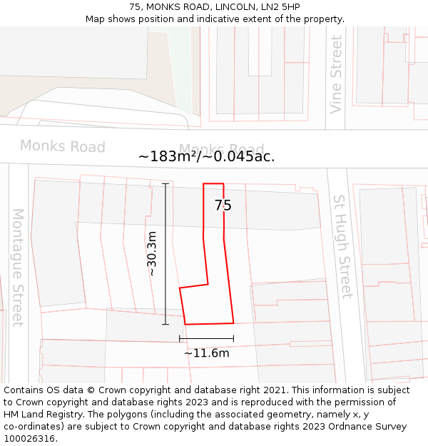 75, MONKS ROAD, LINCOLN, LN2 5HP: Plot and title map