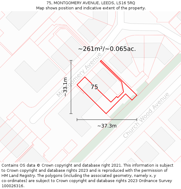 75, MONTGOMERY AVENUE, LEEDS, LS16 5RQ: Plot and title map