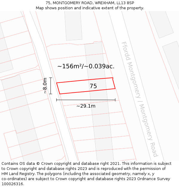 75, MONTGOMERY ROAD, WREXHAM, LL13 8SP: Plot and title map