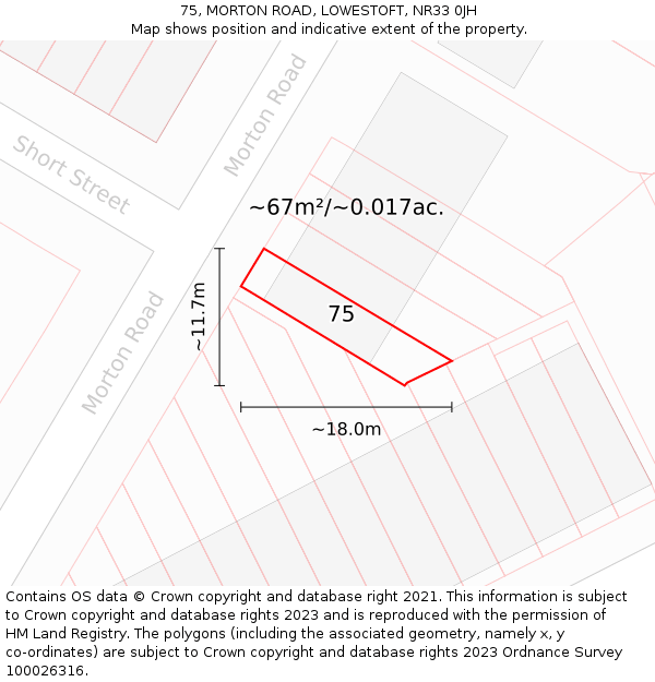 75, MORTON ROAD, LOWESTOFT, NR33 0JH: Plot and title map