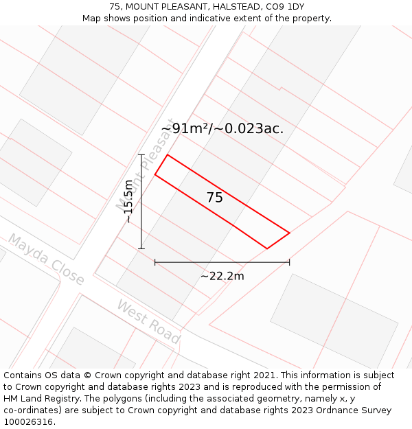 75, MOUNT PLEASANT, HALSTEAD, CO9 1DY: Plot and title map