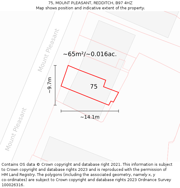 75, MOUNT PLEASANT, REDDITCH, B97 4HZ: Plot and title map