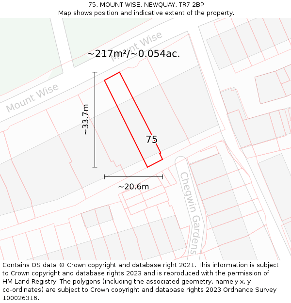 75, MOUNT WISE, NEWQUAY, TR7 2BP: Plot and title map