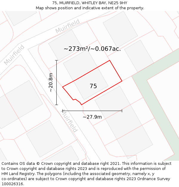 75, MUIRFIELD, WHITLEY BAY, NE25 9HY: Plot and title map