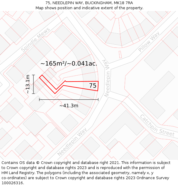 75, NEEDLEPIN WAY, BUCKINGHAM, MK18 7RA: Plot and title map