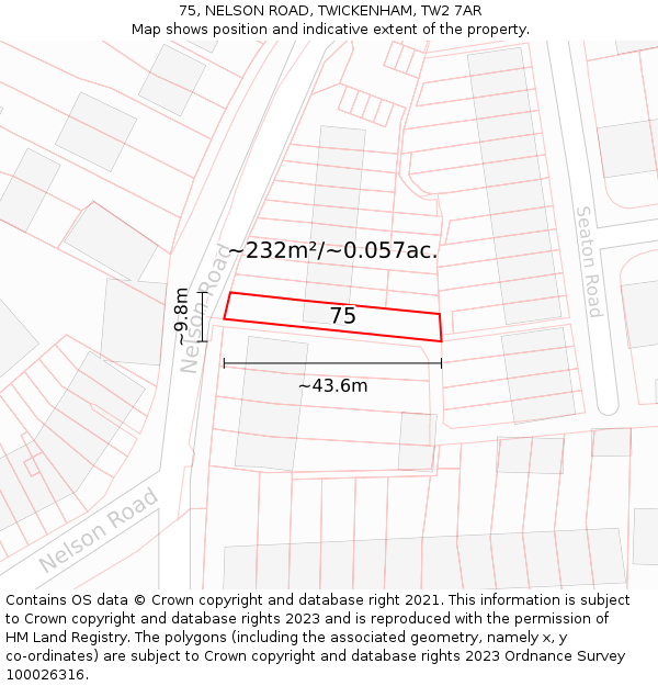 75, NELSON ROAD, TWICKENHAM, TW2 7AR: Plot and title map