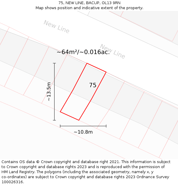 75, NEW LINE, BACUP, OL13 9RN: Plot and title map