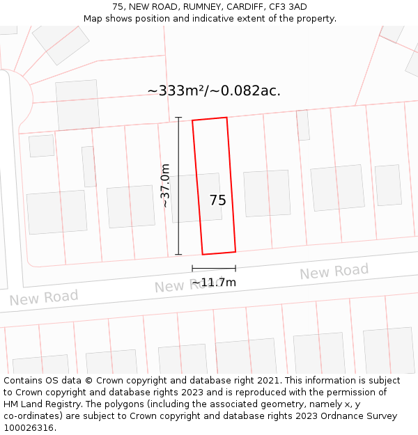75, NEW ROAD, RUMNEY, CARDIFF, CF3 3AD: Plot and title map