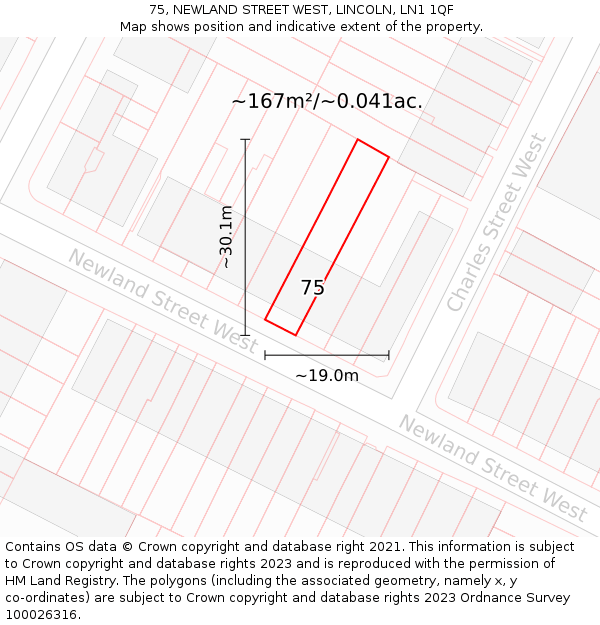 75, NEWLAND STREET WEST, LINCOLN, LN1 1QF: Plot and title map