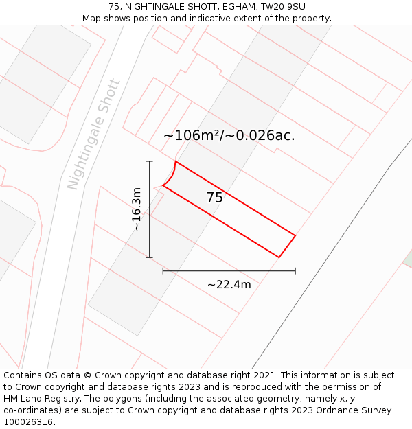75, NIGHTINGALE SHOTT, EGHAM, TW20 9SU: Plot and title map