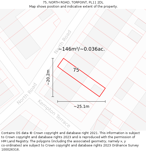 75, NORTH ROAD, TORPOINT, PL11 2DL: Plot and title map