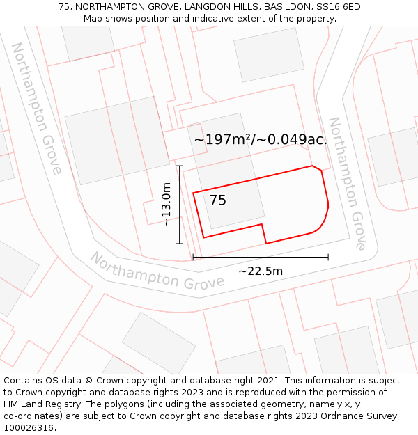 75, NORTHAMPTON GROVE, LANGDON HILLS, BASILDON, SS16 6ED: Plot and title map