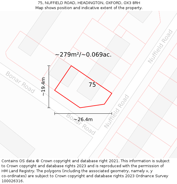 75, NUFFIELD ROAD, HEADINGTON, OXFORD, OX3 8RH: Plot and title map