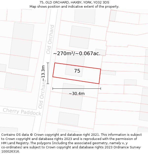 75, OLD ORCHARD, HAXBY, YORK, YO32 3DS: Plot and title map