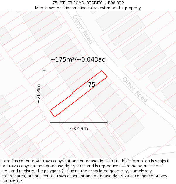 75, OTHER ROAD, REDDITCH, B98 8DP: Plot and title map