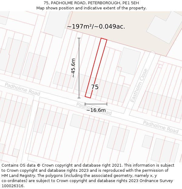 75, PADHOLME ROAD, PETERBOROUGH, PE1 5EH: Plot and title map