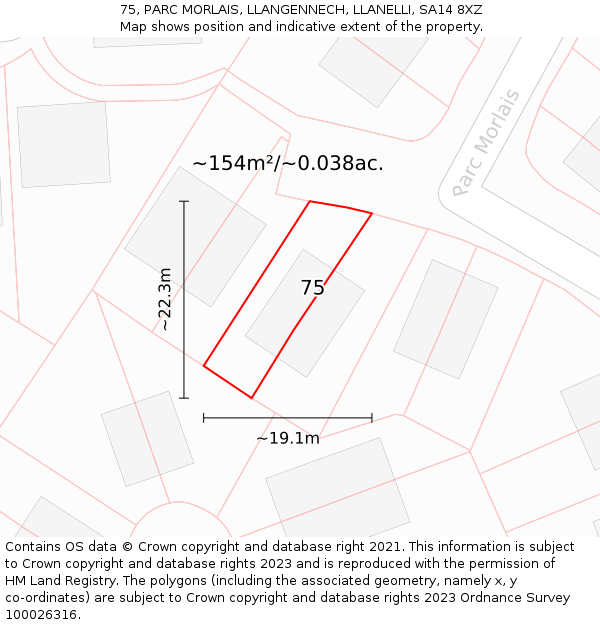 75, PARC MORLAIS, LLANGENNECH, LLANELLI, SA14 8XZ: Plot and title map