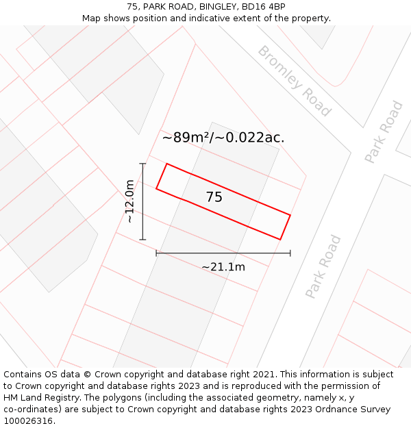 75, PARK ROAD, BINGLEY, BD16 4BP: Plot and title map