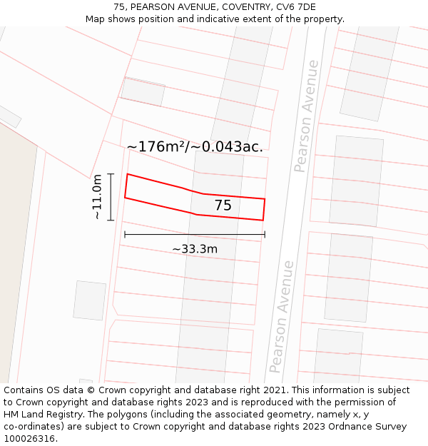 75, PEARSON AVENUE, COVENTRY, CV6 7DE: Plot and title map