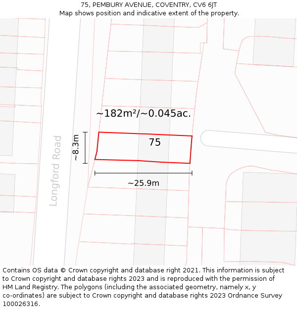 75, PEMBURY AVENUE, COVENTRY, CV6 6JT: Plot and title map